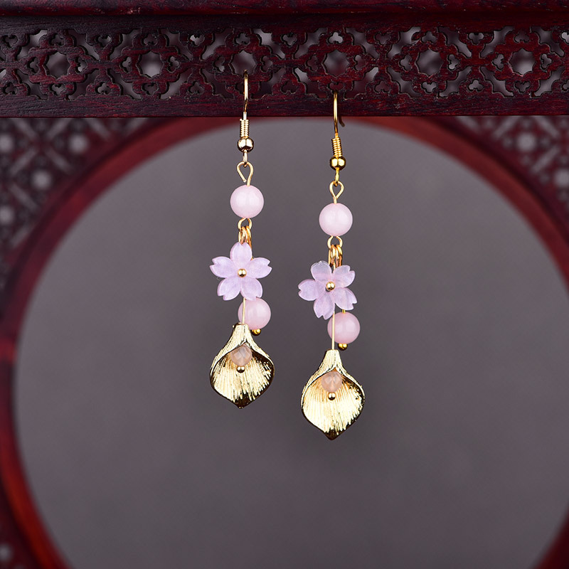 Wedding Yes - Roze natuurlijke jade bloem oorbellen vintage
