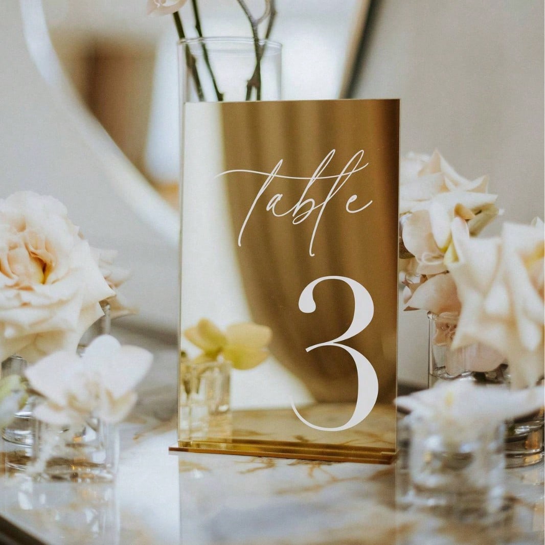Table Number Gold - Gouden Acryl Spiegel Nummer Tafelkaartjes, 12*18CM