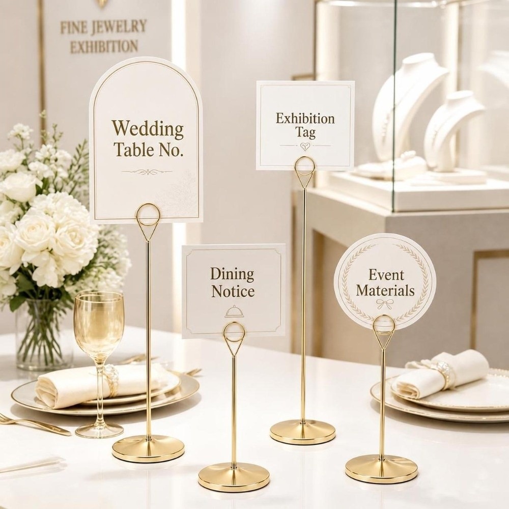 Table Number Gold - Draagbare metalen tafelnummerhouder met grote voet,