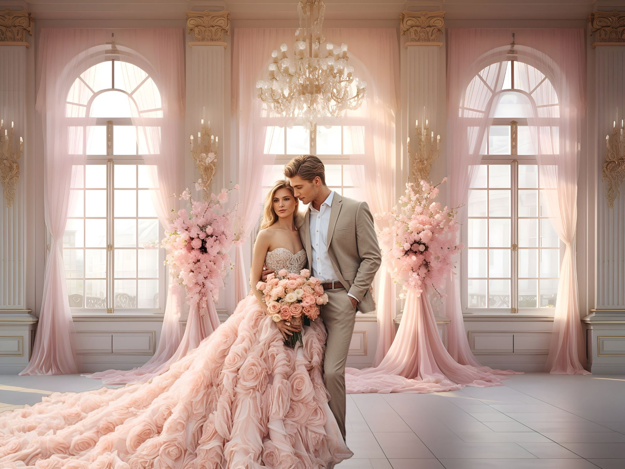 Wedding Qq - Roze Paleis Bloemen Fotografie Achtergronden Gordijn