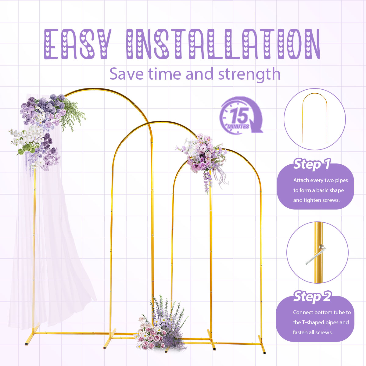 3-pack gouden metalen boogkits - Wedding Support recensie en prijs